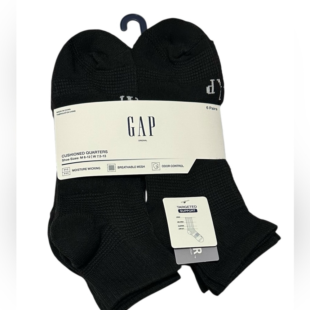 Gap 6-Pair Men's Cushioned Quarter Socks Shoe Size 6-12 Black